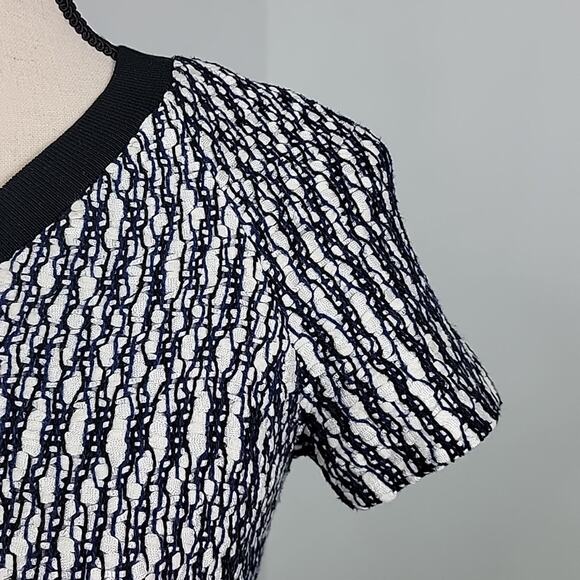 Tory Burch Marbled Woven Tweed V-Neck A-Line Black White Navy Dress 0 - Picture 4 of 15